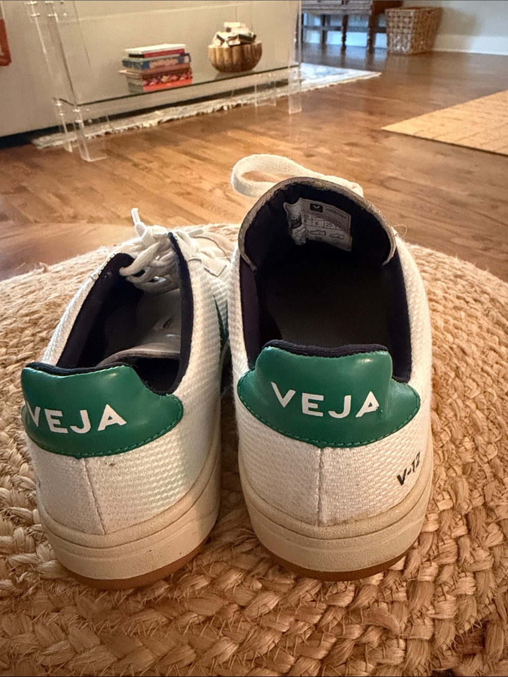 Veja Kids White Sneakers with Green Heel Tab
